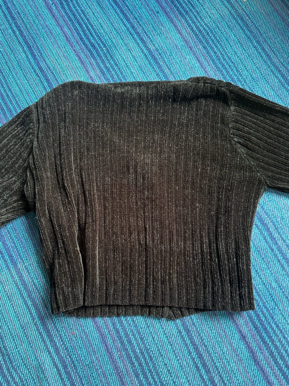 Moda Black Ribbed Velour V-Neck Button-Front Cardigan - Picture 5 of 7